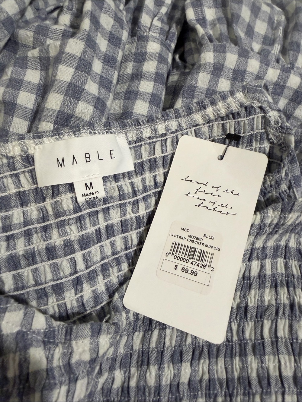 MABLE blue white gingham midi dress size medium NWT - Picture 5 of 6